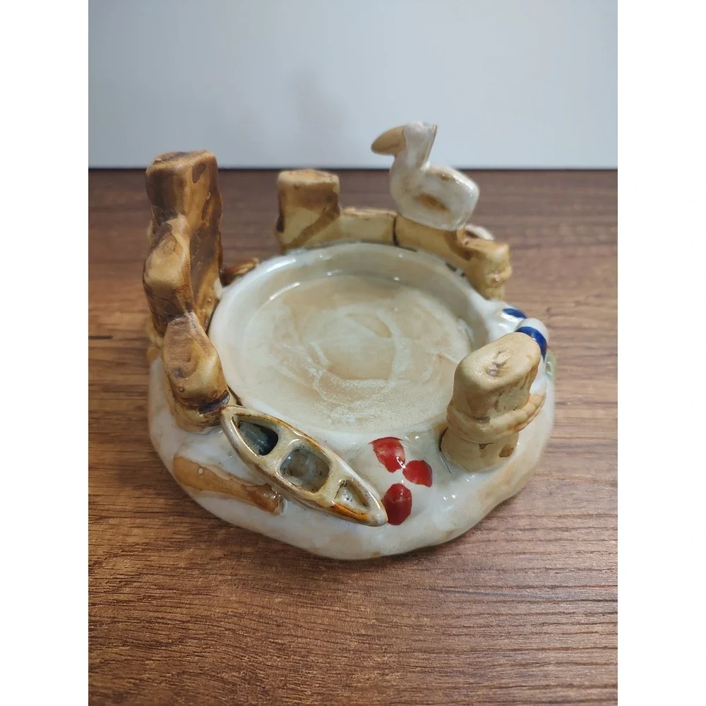 Down By The Pier Ceramic Pillar Candle Holder Pelican Beach House Decor